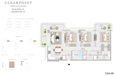 Plattegrond van 3 slaapkamers in Clearpoint