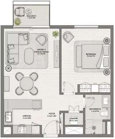 Plattegrond van 1 slaapkamer in Elara