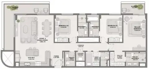 Plattegrond van 3 slaapkamers in Elara