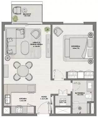 Plattegrond van 1 slaapkamer in Elara