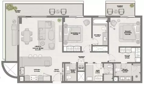 Plattegrond van 2 slaapkamers in Elara
