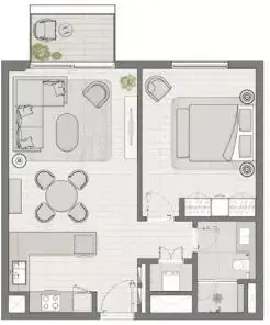 Plattegrond van 1 slaapkamer in Elara