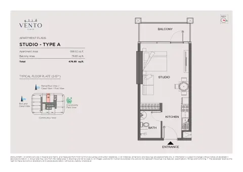 Plattegrond van Studio in Vento Tower