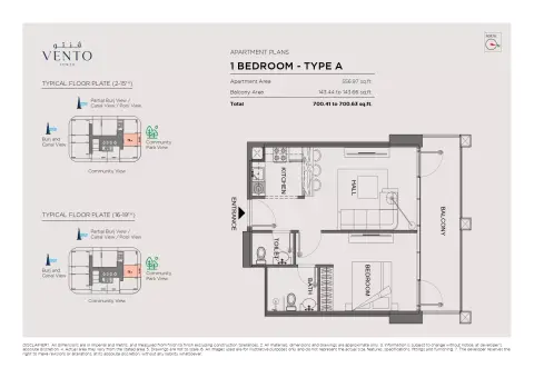 Plattegrond van 1 slaapkamer in Vento Tower