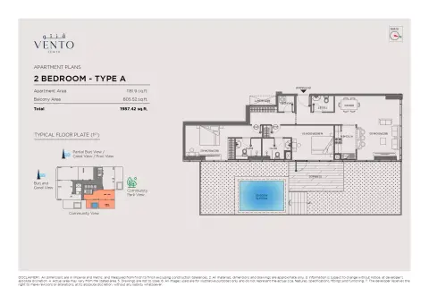 Plattegrond van 2 slaapkamers in Vento Tower