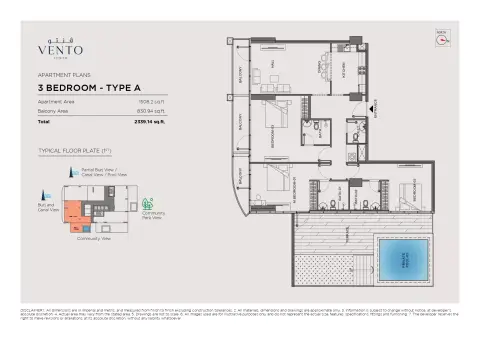 Plattegrond van 3 slaapkamers in Vento Tower