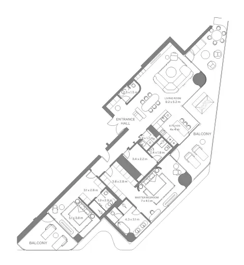 Plattegrond van 2 slaapkamers in Eywa