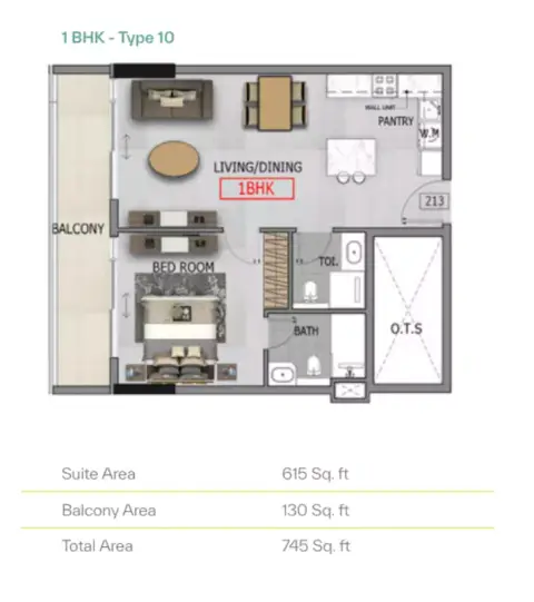 Plattegrond van 1 slaapkamer in Altia One