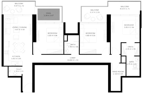 Plattegrond van 3 slaapkamers in Elitz Phase 2 By Danube