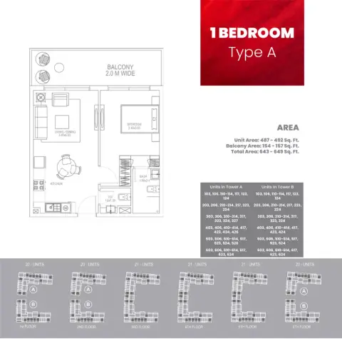 Plattegrond van 1 slaapkamer in Petalz by Danube