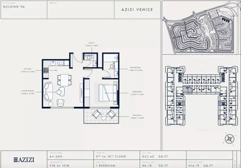 Plattegrond van 1 slaapkamer in Azizi Venice 9