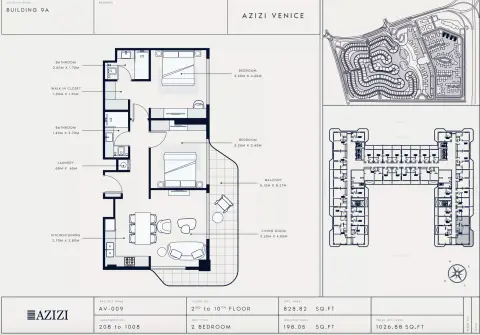 Plattegrond van 2 slaapkamers in Azizi Venice 9