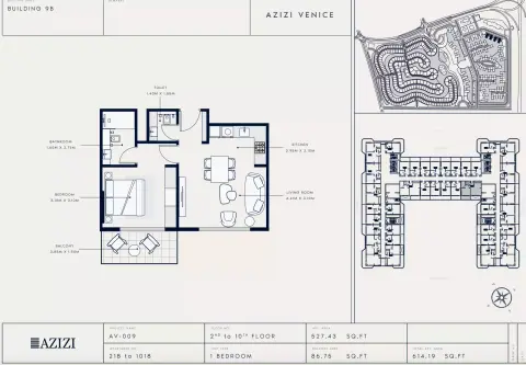 Plattegrond van 1 slaapkamer in Azizi Venice 9