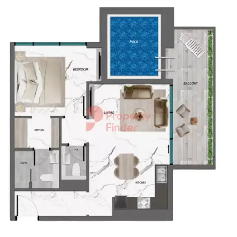 Plattegrond van 2 slaapkamers in Samana Manhattan