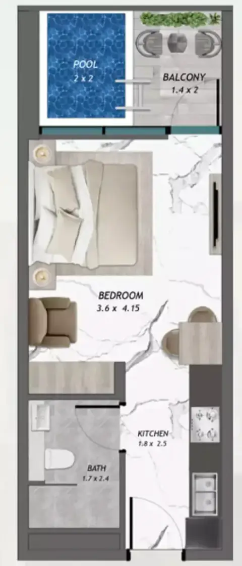 Plattegrond van Studio in Samana Manhattan