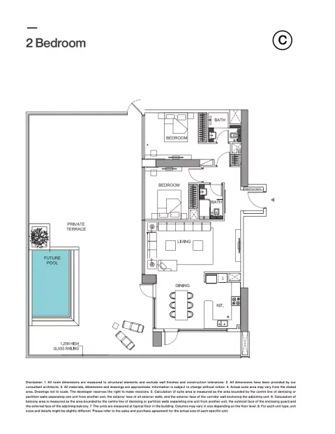 Plattegrond van 2 slaapkamers in Binghatti Tulip