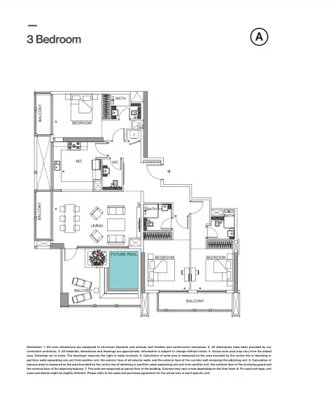 Plattegrond van 3 slaapkamers in Binghatti Tulip