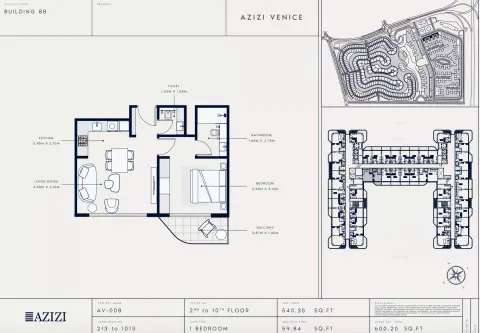 Plattegrond van 1 slaapkamer in Azizi Venice 8