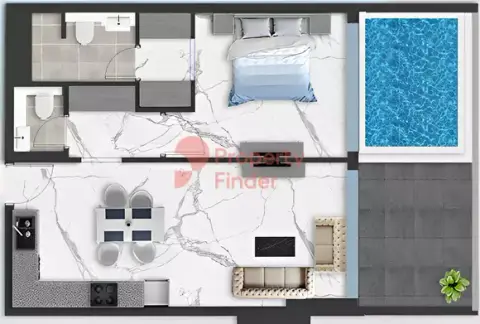 Plattegrond van 1 slaapkamer in Samana Mykonos Signature