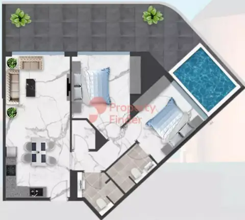 Plattegrond van 2 slaapkamers in Samana Mykonos Signature
