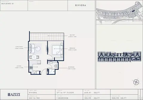 Plattegrond van 1 slaapkamer in Azizi Riviera 61