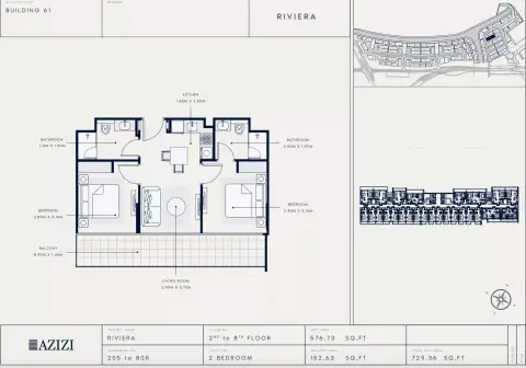 Plattegrond van 2 slaapkamers in Azizi Riviera 61