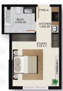 Plattegrond van Studio in Moonsa Residences By Dugasta
