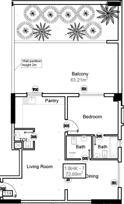 Plattegrond van 2 slaapkamers in Moonsa Residences By Dugasta