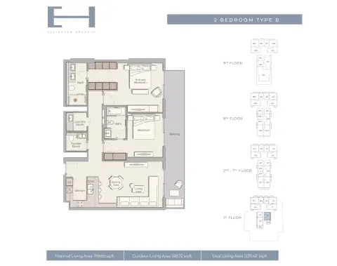 Plattegrond van 2 slaapkamers in Ellington House Phase 4 By Ellington Properties