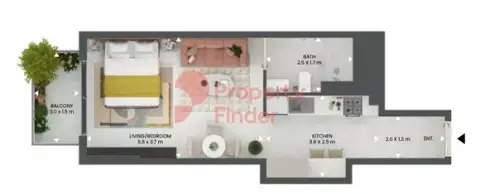 Plattegrond van Studio in Weybridge Gardens By Leos Developments