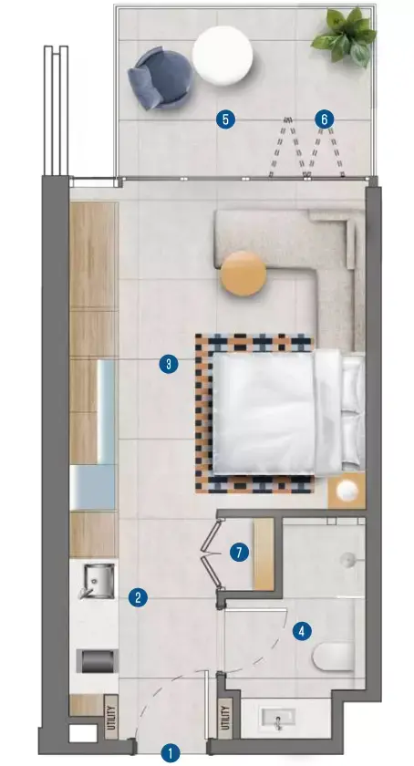 Plattegrond van Studio in Rove Home By IRTH