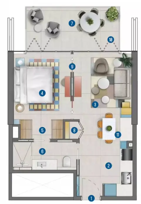 Plattegrond van 1 slaapkamer in Rove Home By IRTH
