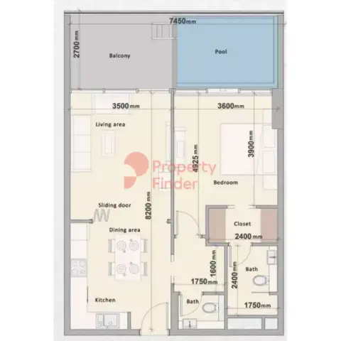 Plattegrond van 1 slaapkamer in Nas 3 Residence