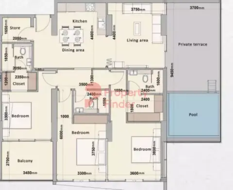 Plattegrond van 3 slaapkamers in Nas 3 Residence