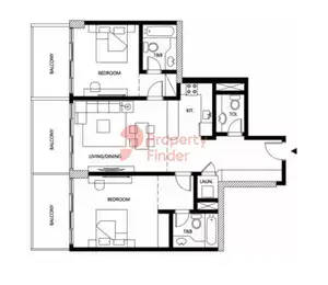 Plattegrond van 2 slaapkamers in Binghatti Galaxy