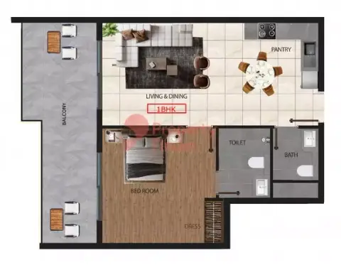 Plattegrond van 1 slaapkamer in Marquis Elegance