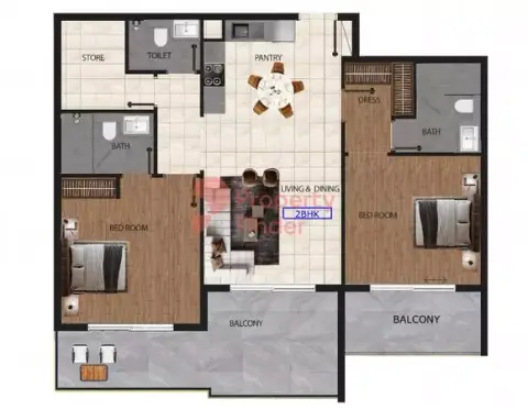 Plattegrond van 2 slaapkamers in Marquis Elegance