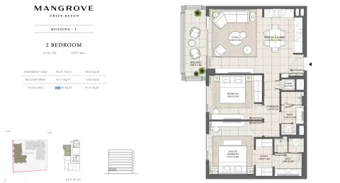 Plattegrond van 2 slaapkamers in Mangrove By Emaar
