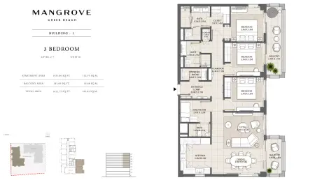 Plattegrond van 3 slaapkamers in Mangrove By Emaar