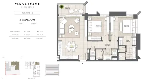 Plattegrond van 2 slaapkamers in Mangrove By Emaar