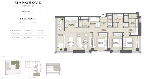 Plattegrond van 3 slaapkamers in Mangrove By Emaar