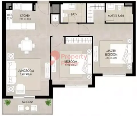 Plattegrond van 2 slaapkamers in The Hamilton
