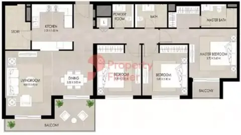 Plattegrond van 3 slaapkamers in The Hamilton
