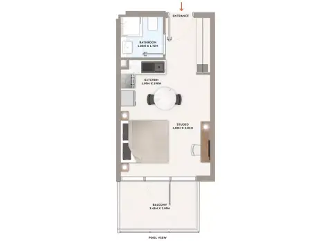 Plattegrond van Studio in PG One Apartments