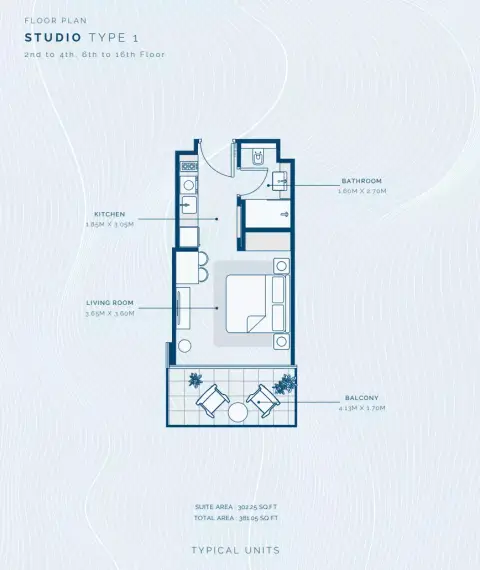 Plattegrond van Studio in Azizi Venice