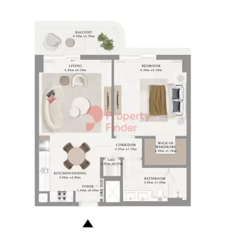 Plattegrond van 1 slaapkamer in Avonlea