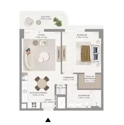 Plattegrond van 1 slaapkamer in Avonlea
