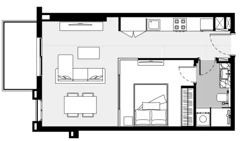 Plattegrond van 1 slaapkamer in FH Residency