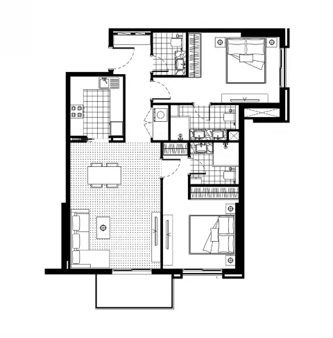 Plattegrond van 2 slaapkamers in FH Residency