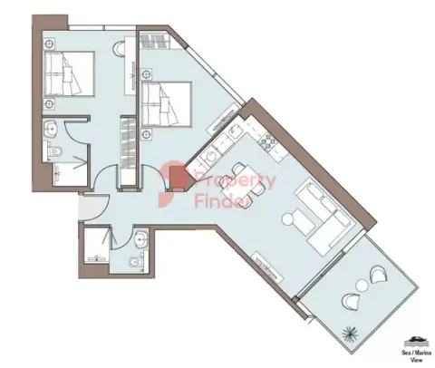Plattegrond van 2 slaapkamers in Nautica By Select Group